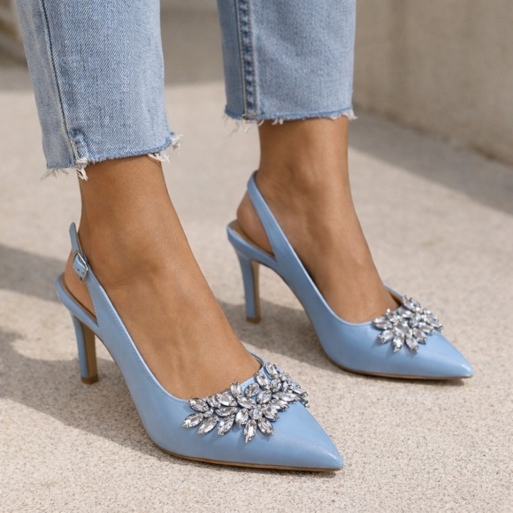 Sultan Blue Bridal Heels with Crystal Accents